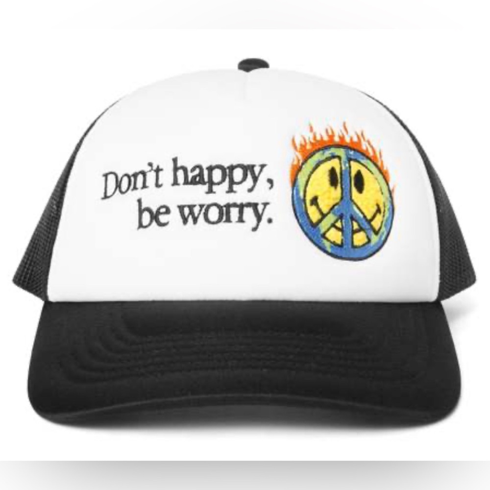 NEW! Market Unisex Smiley Peace Be Worry Chenille Trucker Hat Multi Adjustable